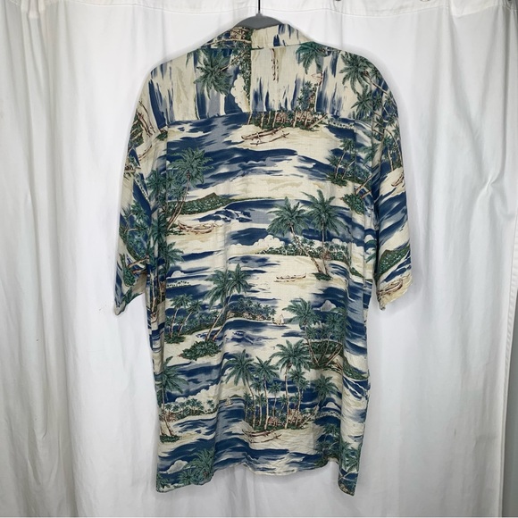 Grant Thomas Mens Silk Hawaiian Shirt Tropical Palm Tree Beach Scene XXL - Picture 3 of 7